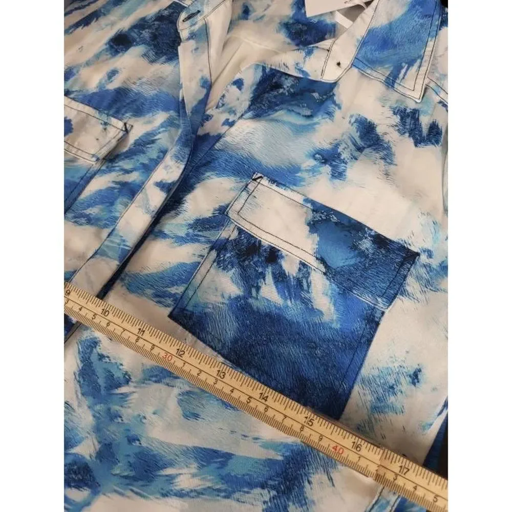 NEW $385 Marie Oliver Shirt Dress Women's XS Blue Tie Dye Pockets Collar Short_3